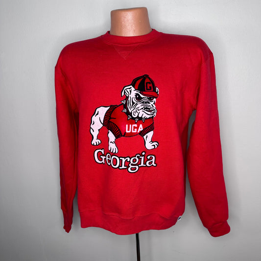 1980s University of Georgia Bulldogs Sweatshirt, Russell Athletic Size Medium, Flocked Graphic