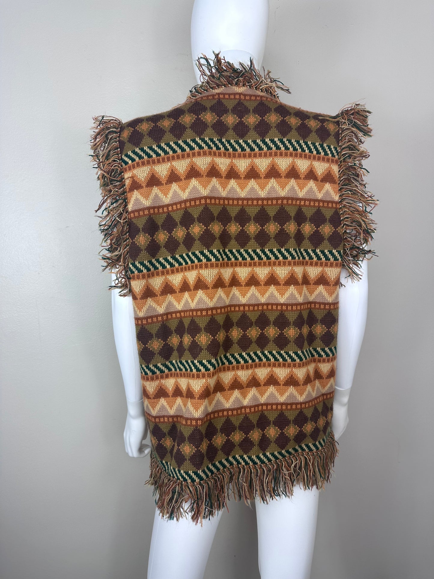 1970s Sweater Vest with Fringe, Expressions by Campus Size M-L, Geometric Stripe