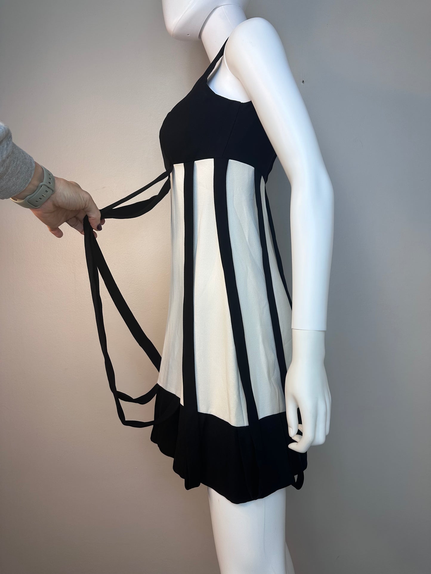 1960s Mod Cage Mini Dress, Size XS, Black and White, Car Wash, Go Go Dancer