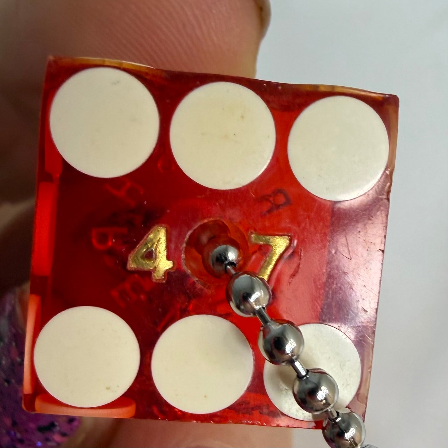 Vintage Dice Necklace, Harrah’s Casino Shreveport, Translucent Red