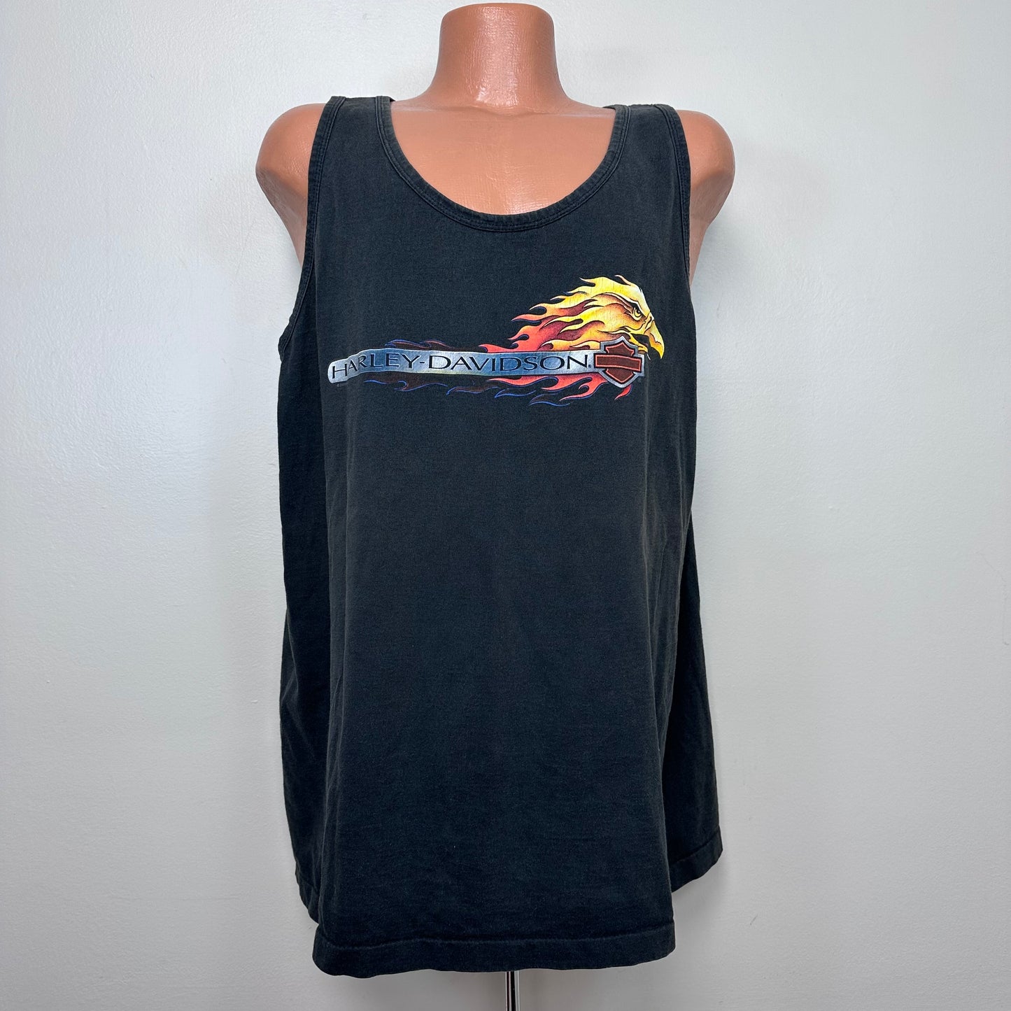Y2K Harley Davidson Motorcycles Tank Top, Size XXL, 2000 Flaming Eagle, Bumpus Memphis Tennessee, RK Stratman