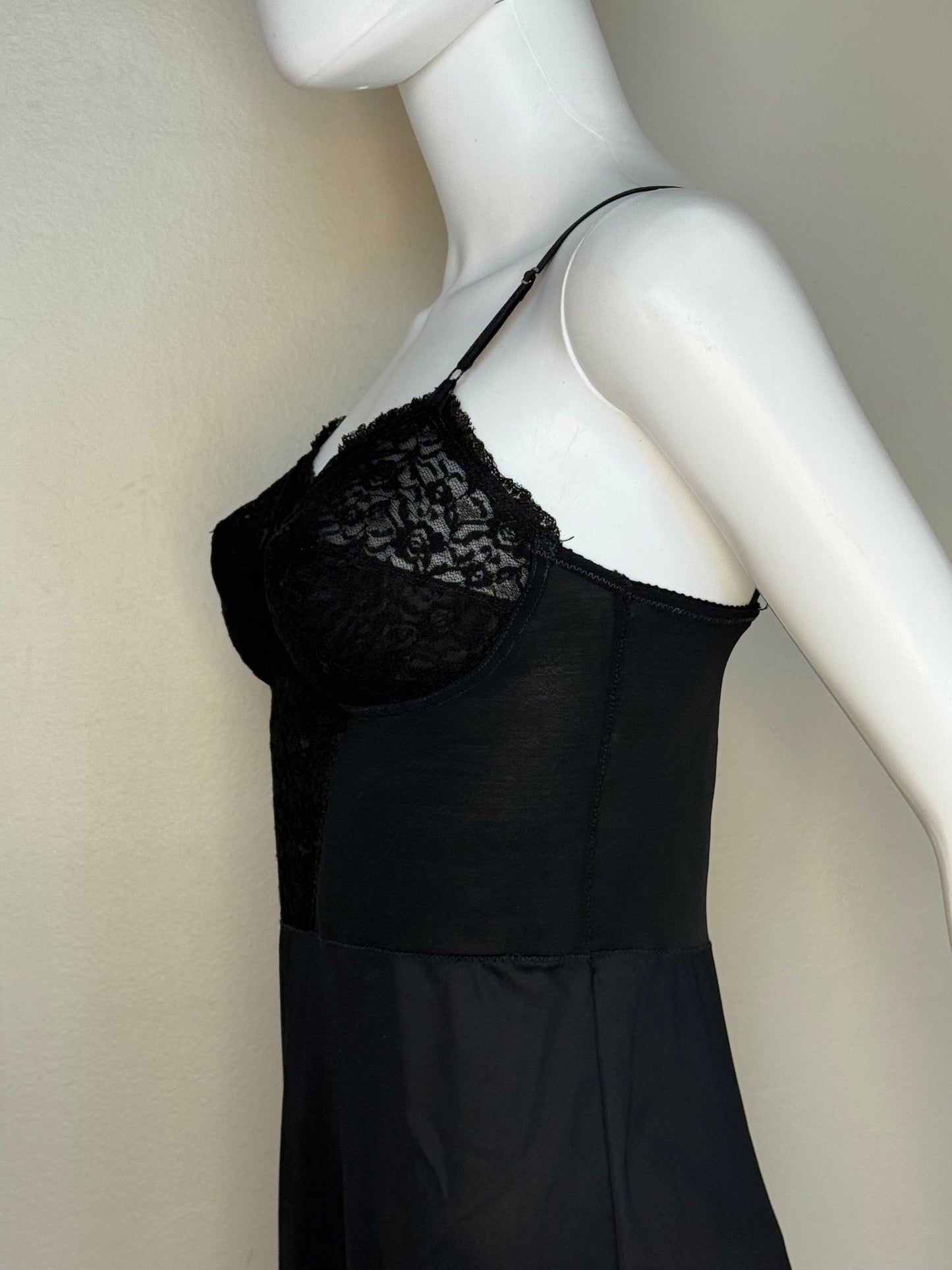 1960s Black Lace Full Slip, Pauline Gordon Pettico Bra Slip Size Small, Lingerie