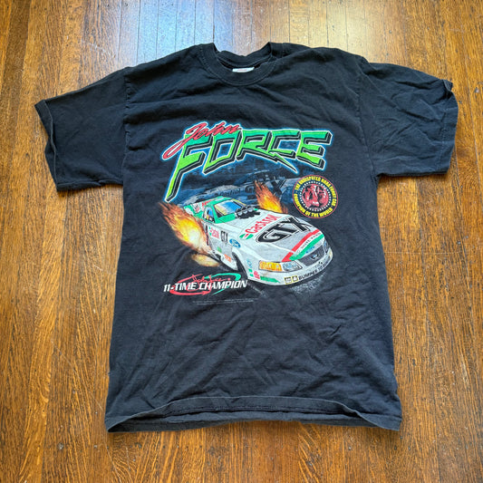 Y2K John Force NHRA 11 Time Champion T-Shirt, Jerzees Size Medium, 2002, National Hot Rod Association