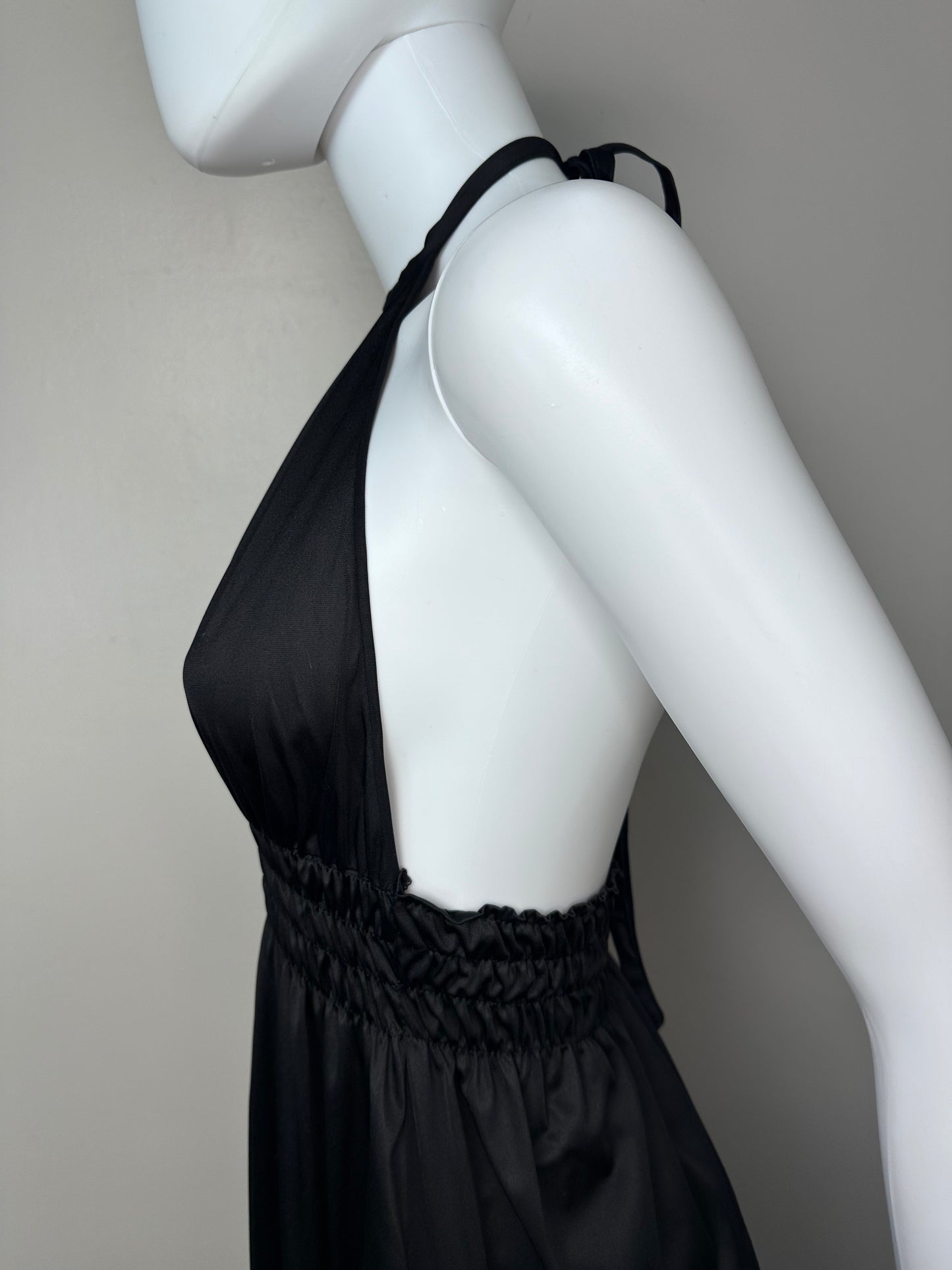 1960s/70s Black Halter Nightgown, Size Small, Full Length, Open Back