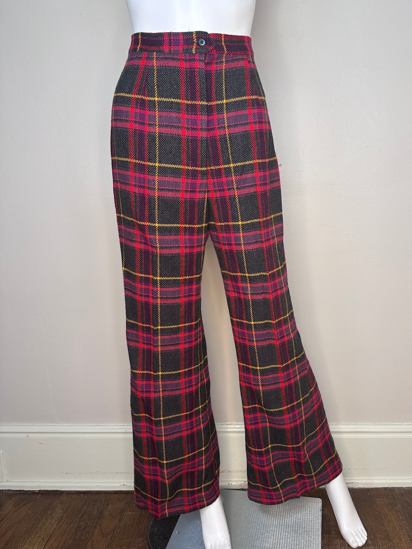 1970s Plaid Bell Bottom Slacks, Murr’s of California, 27.5x31.5