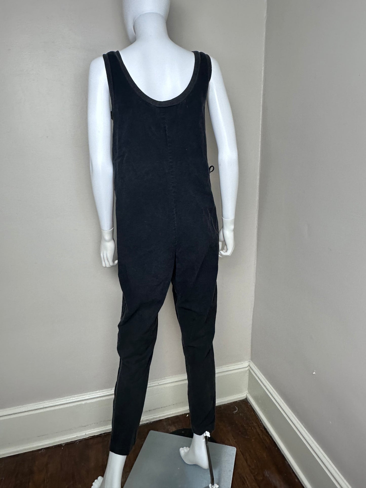 1980s Black Sleeveless Jumpsuit, A. Byer Size Small-Medium, Tapered Leg