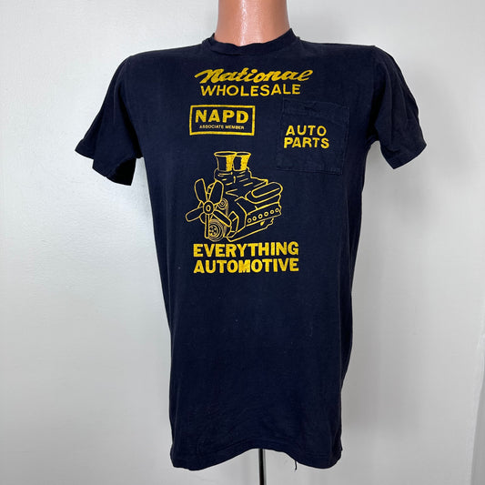 1970s Everything Automotive National Wholesale Auto Parts NAPD T-Shirt, Fruit of the Loom Size Small