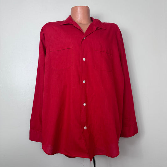 1960s/70s Red Long Sleeve Loop Collar Shirt, Sears From the Premiere Collection Size XL