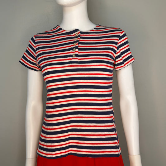 1960s/70s Red White and Blue Stripe Henley T-Shirt, Size Small