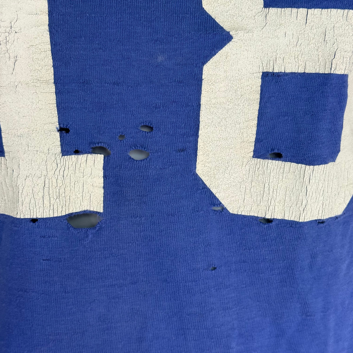 1960s Blue Cotton Jersey T-Shirt, HaneSport Size Small, No. 18, Distressed