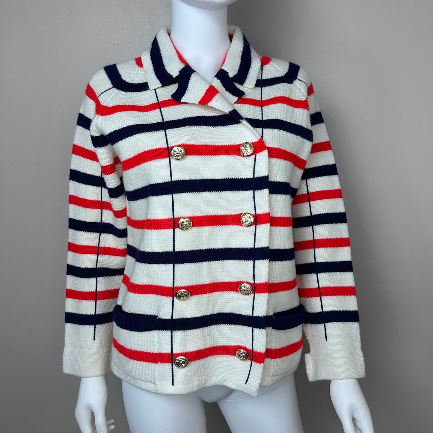 1970s Striped Knit Sweater Jacket, Lilly of California Size Medium