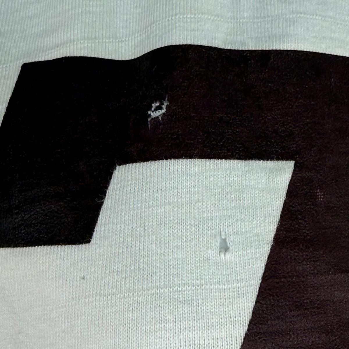1960s White Cotton Jersey, Size Large, No 77, Chainstitch Name GANG, Very Distressed