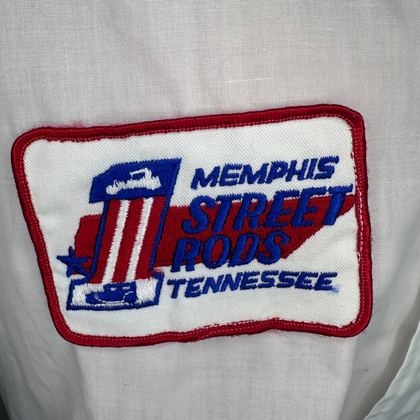 1970s Memphis Street Rods Shirt, Kings Road Sears Size Large, Chain Stitch Embroidery