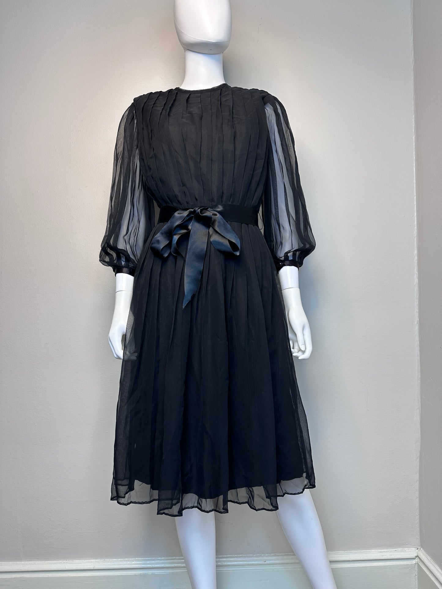 1980s Sheer Black Midi Dress, R.E.O. Originals Size Medium, 80s does 50s