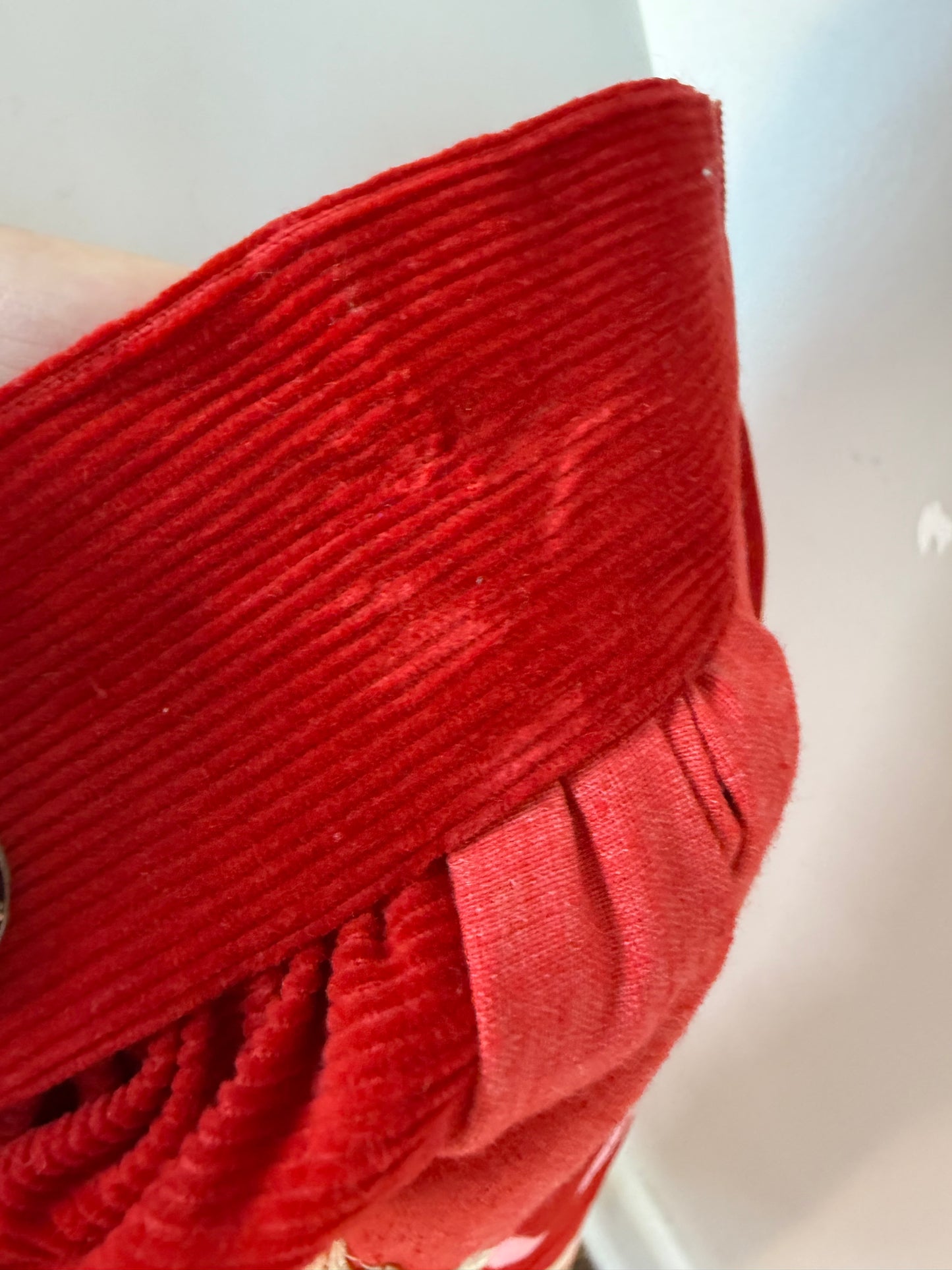 1970s Red and Pink Patchwork Maxi Skirt, Velvet, Lace, Size XXS