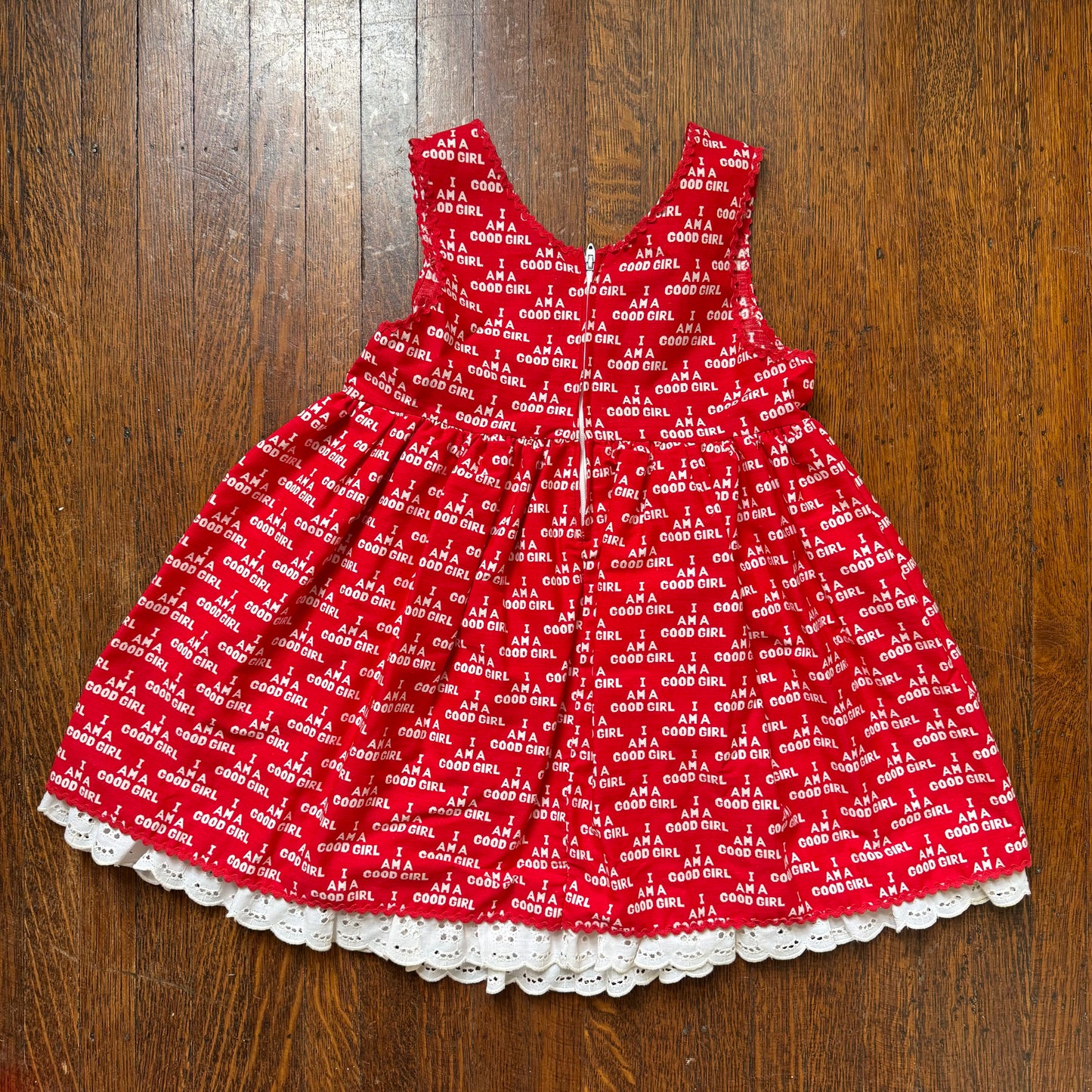 1970s Girls' I Am A Good Girl Dress, Fun Frills by Doris Brosk Size 7/8