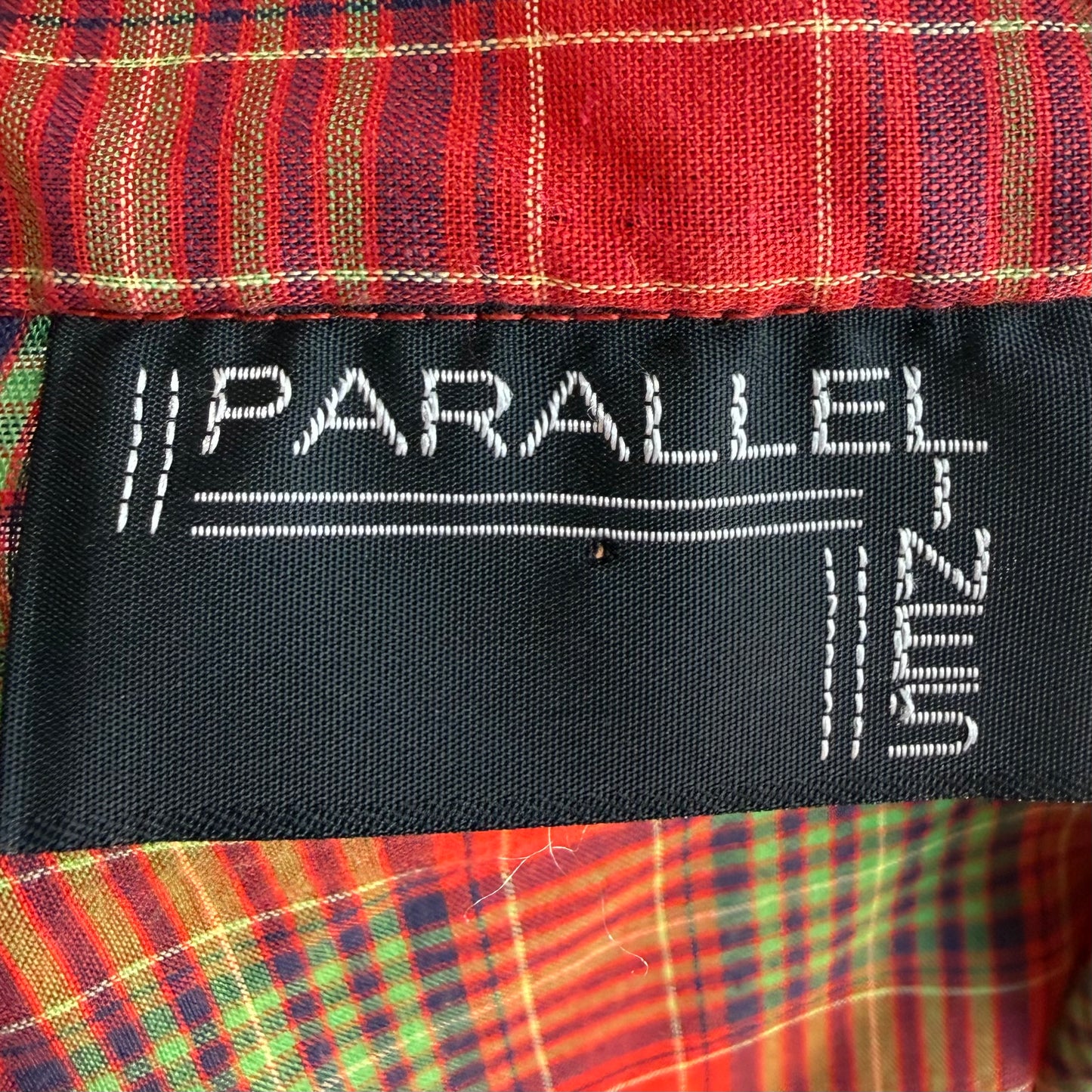 1980s Red and Green Plaid Prairie Western Blouse with Lace Trim, Parallel Lines Size XS/S