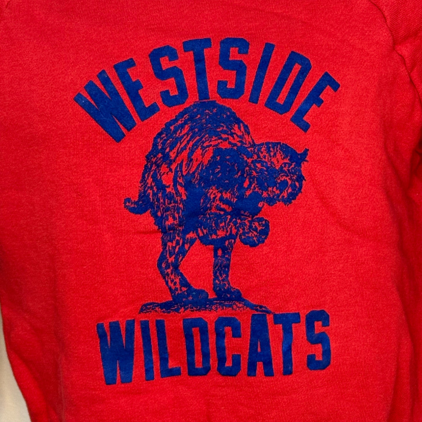1950s Westside Wildcats Sweatshirt, Red with Blue Flocked Cat, Size Medium-Large