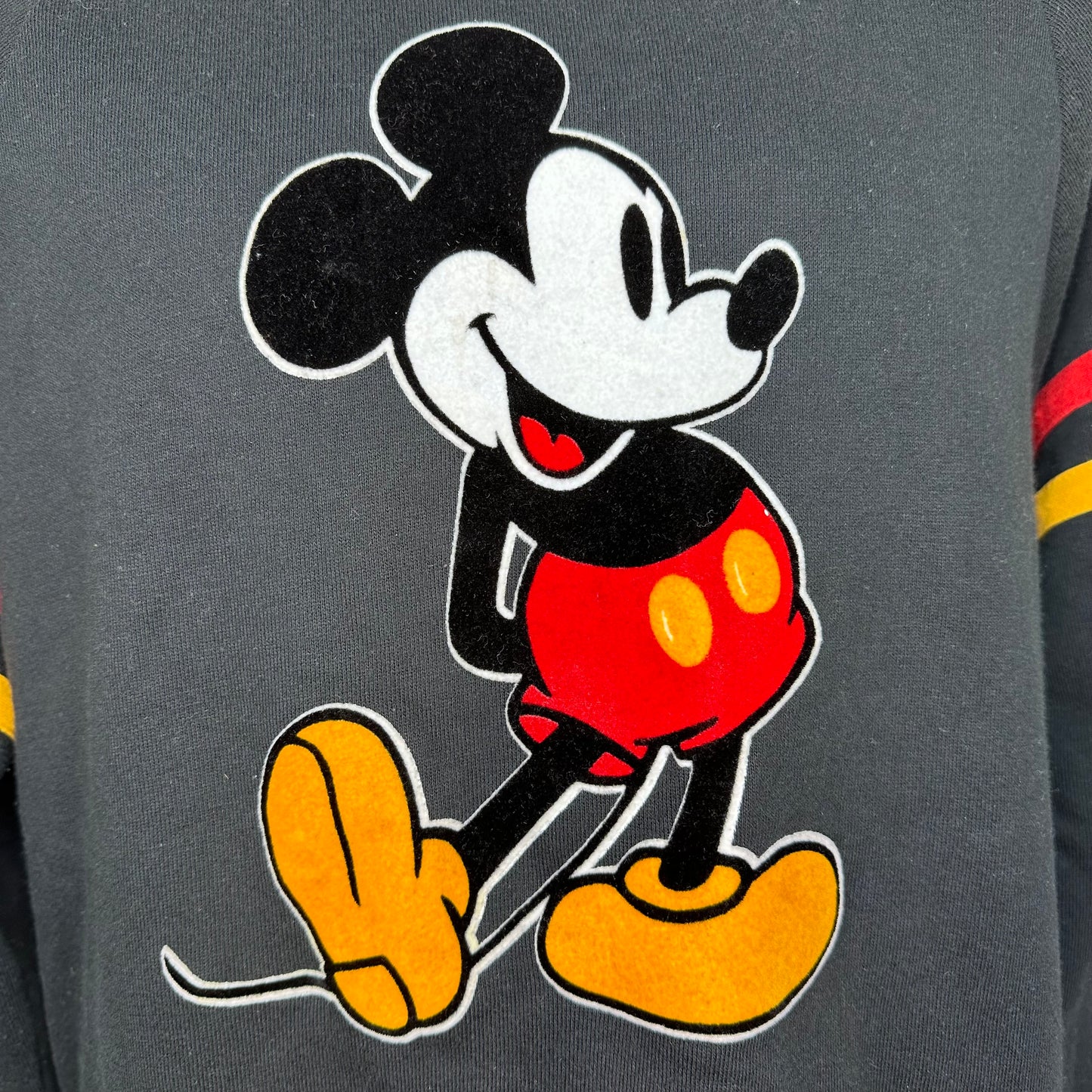 1980s Black Flocked Mickey Mouse Sweatshirt, Disney Character Fashions, Walt Disney Productions