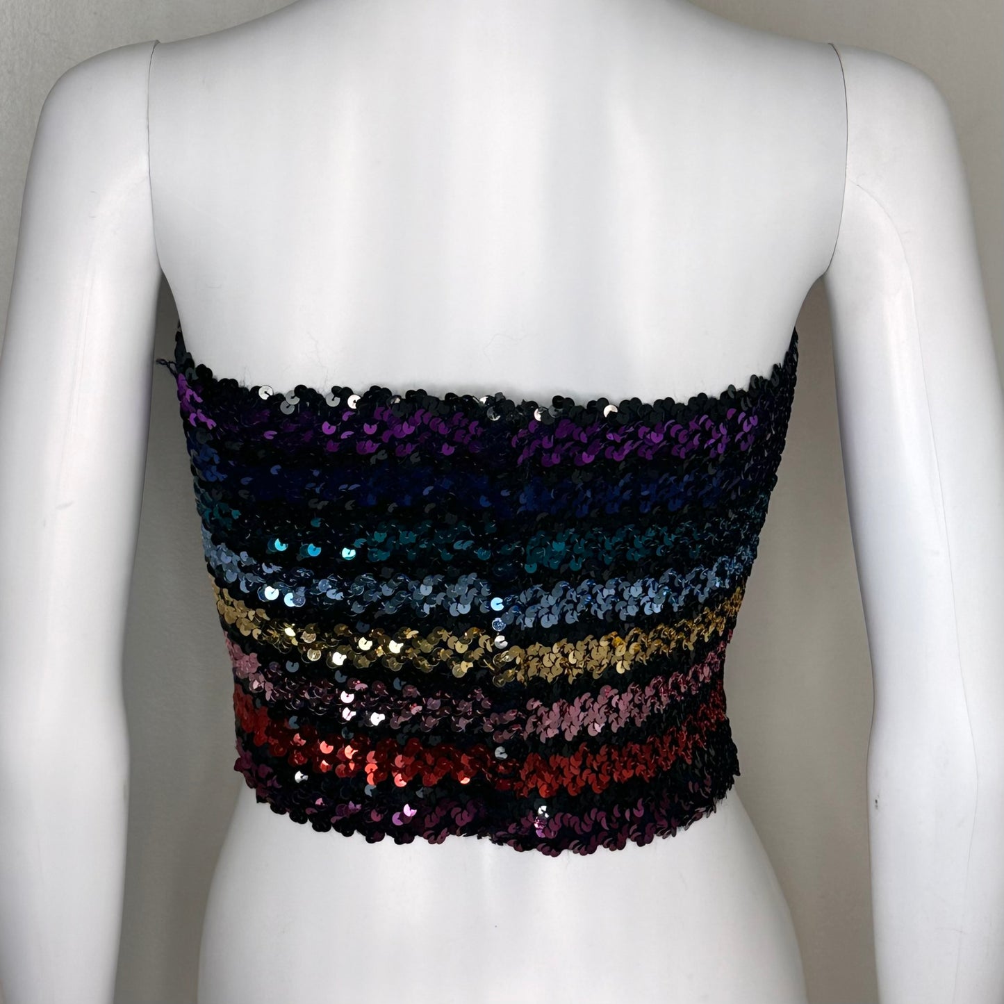 1970s Disco Rainbow Stripe Sequin Tube Top, Toppettes by A Brod Size Small-Medium