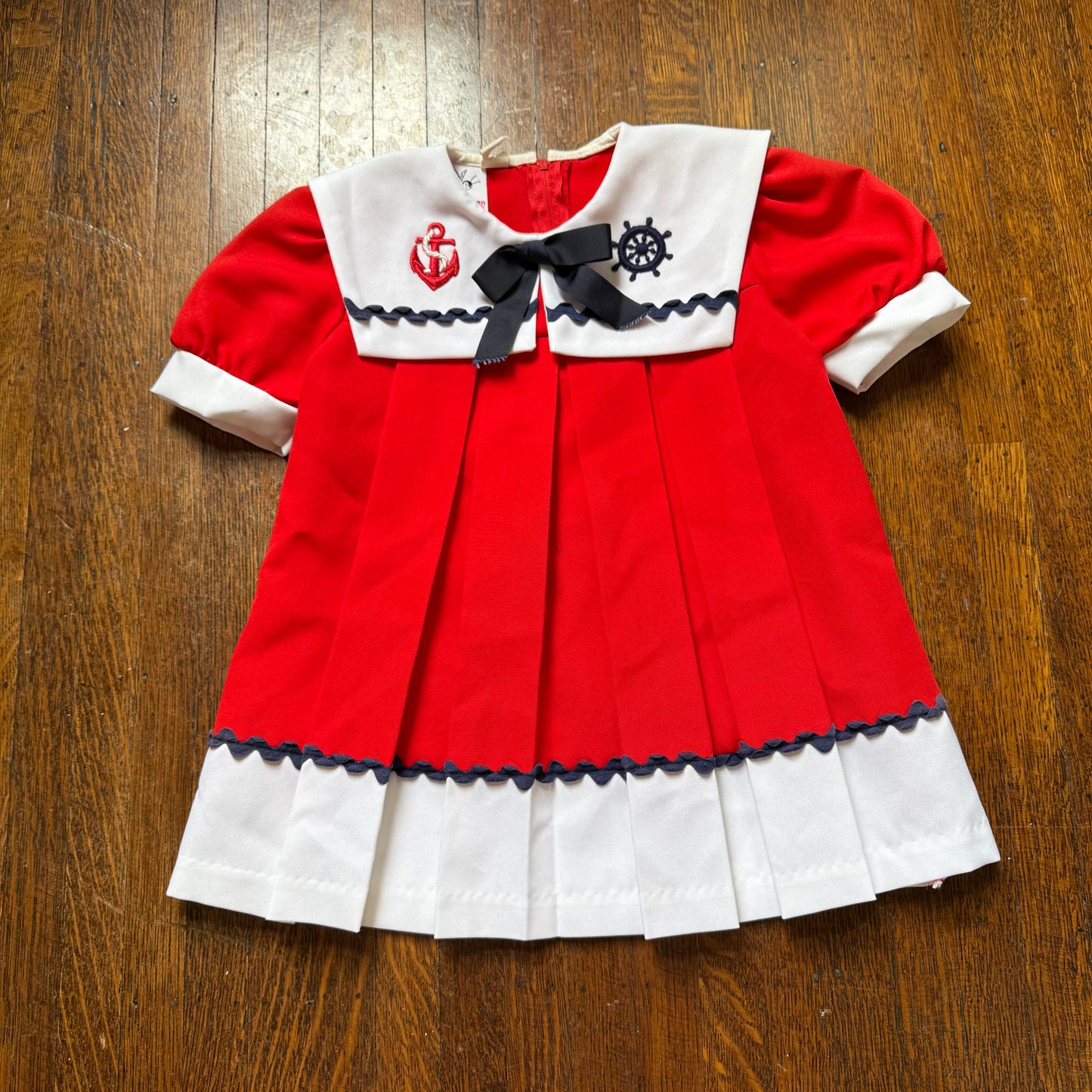1970s/80s Girls' Sailor Dress, Honeybee Sweet and Pretty Size 4, Red, Pleated