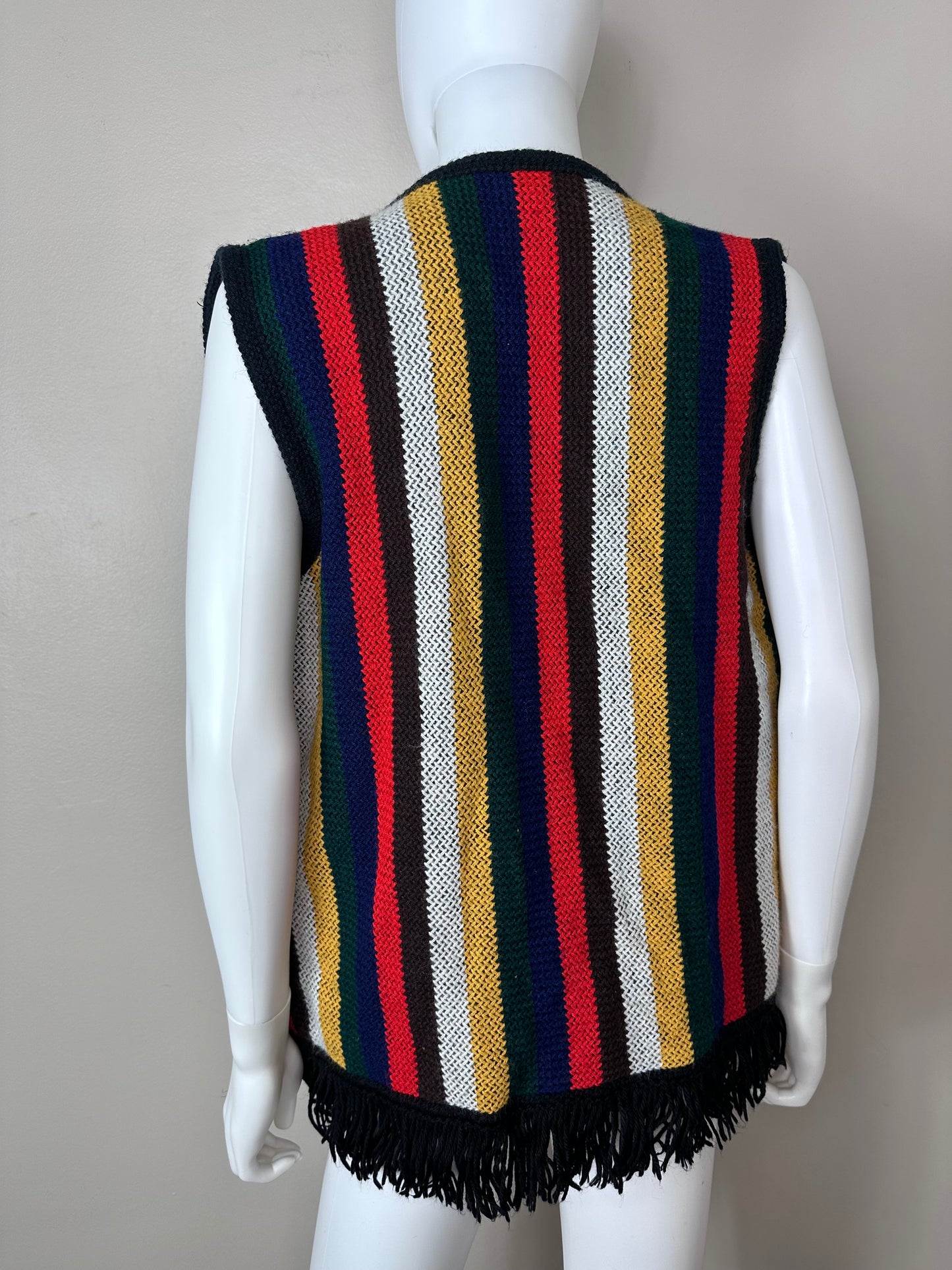 1970s Stripe Sweater Vest with Fringe, Sears Size Medium
