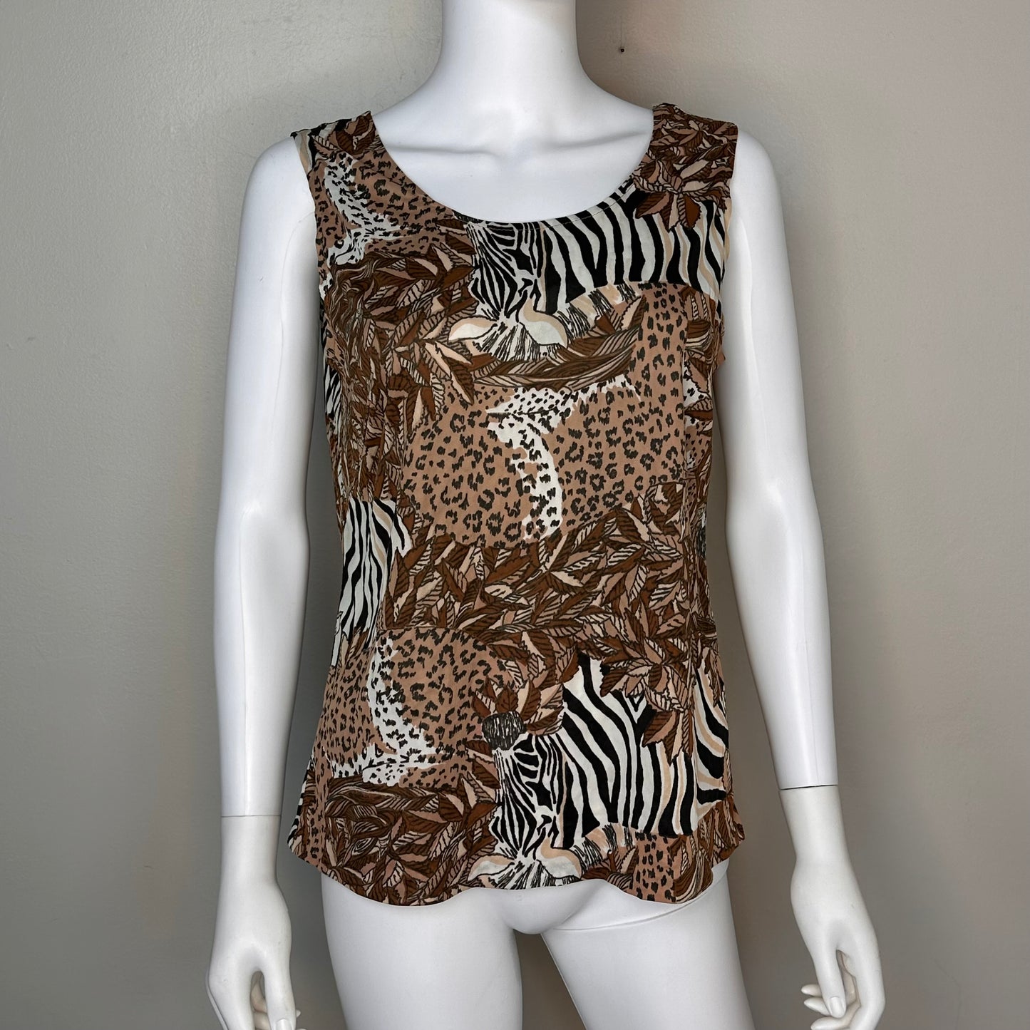 1970s Animal Patchwork Print Tank Top, Size Medium, Sleeveless Shirt, Zebra, Leopard, Cheetah