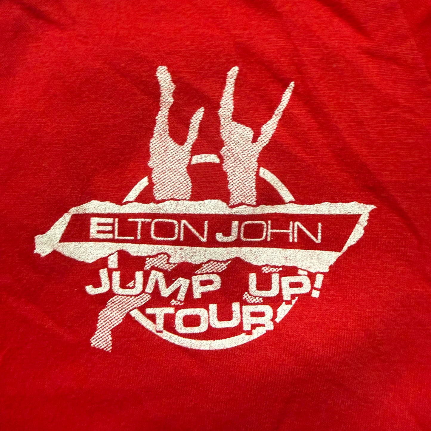 1980s Elton John Jump Up! Tour! T-Shirt, Size Small, Red V Neck Ringer Tee, 1982 Concert