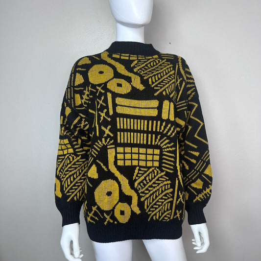 1980s Black and Yellow Geometric Sweater, Jonathan Cass Size Large