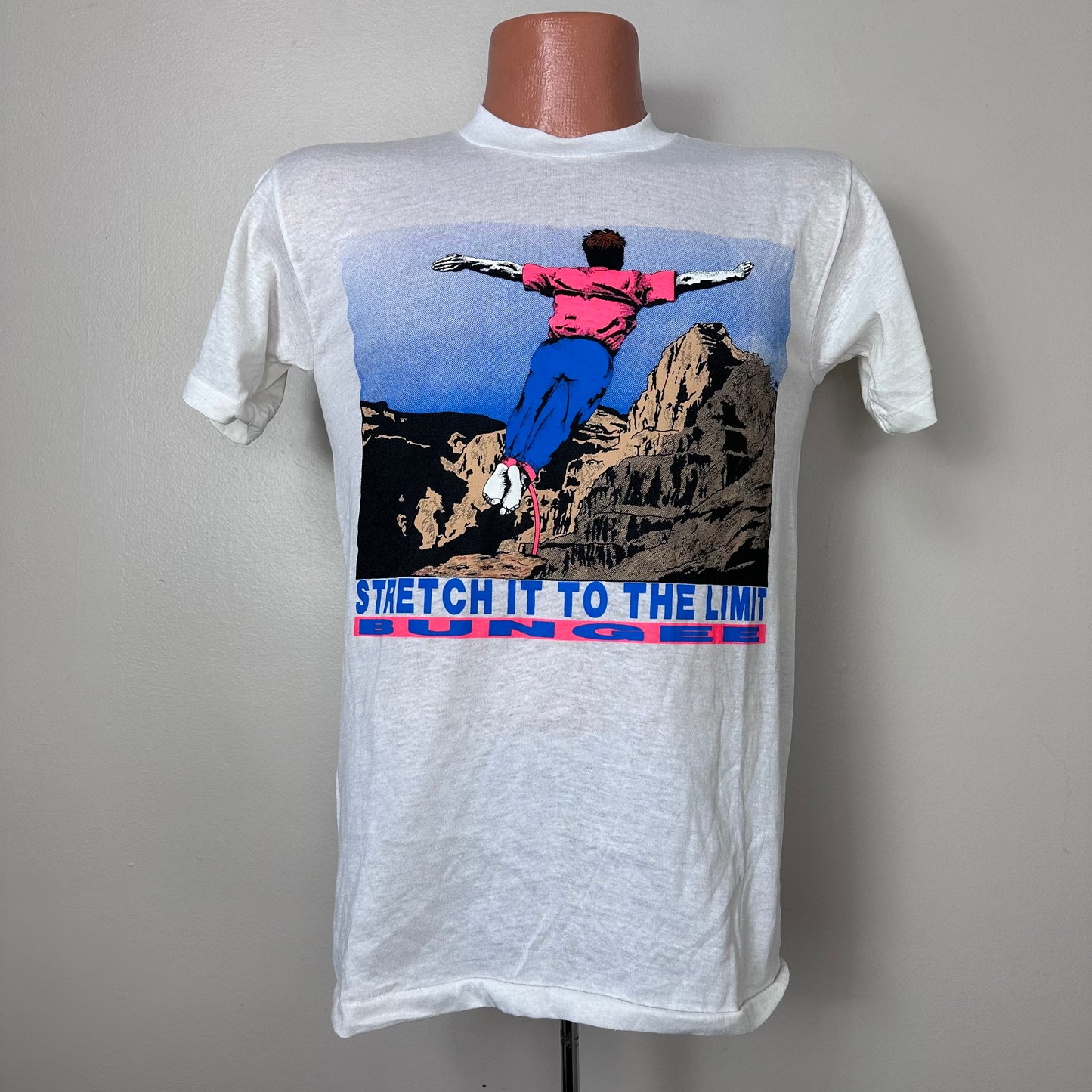 1990s Stretch it to the Limit Bungee Jumper T-Shirt, White House Size Small