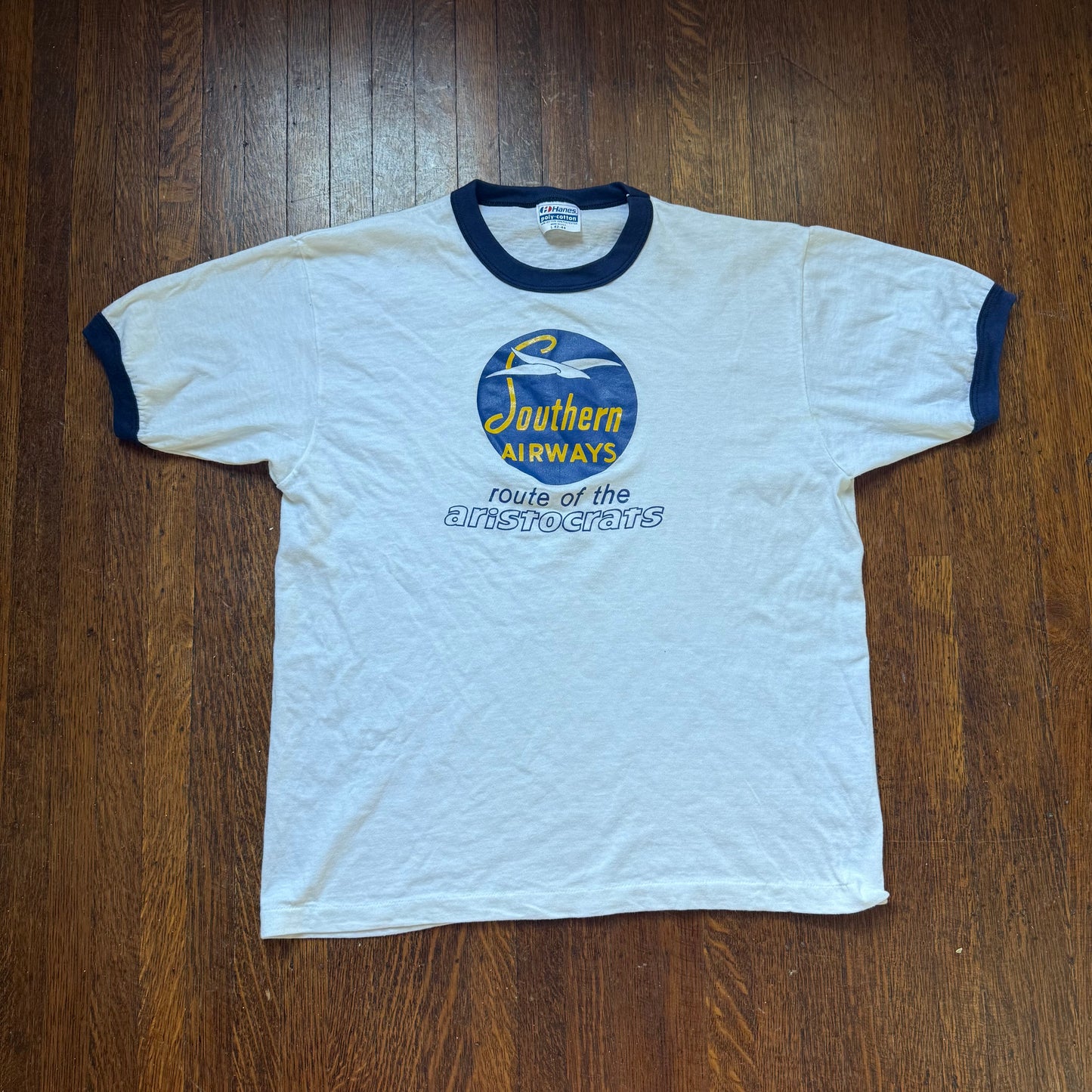 1980s Southern Airways Route of the Aristocats T-Shirt, Hanes Ringer Tee Size Large, Original 40s Logo