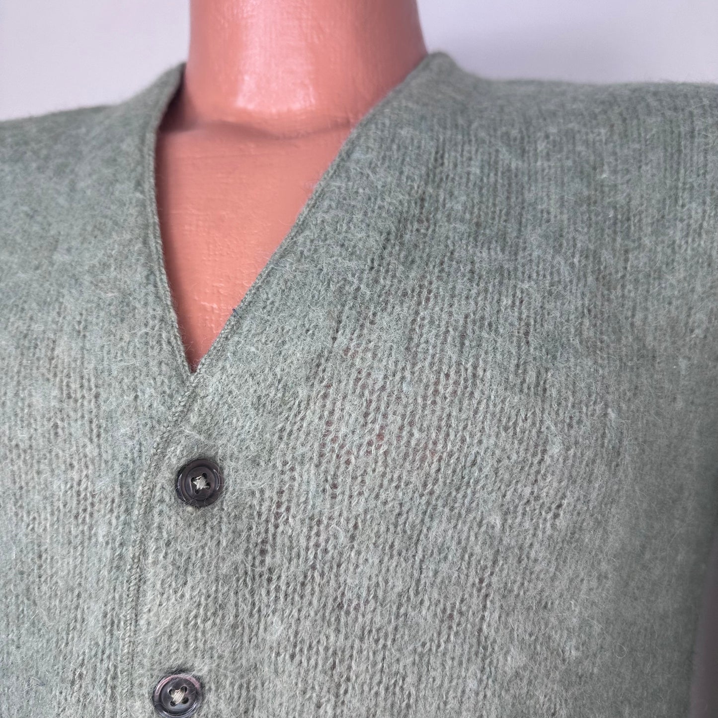 1960s Green Fuzzy Cardigan Sweater, McGregor Andes Size Small, Alpaca Wool