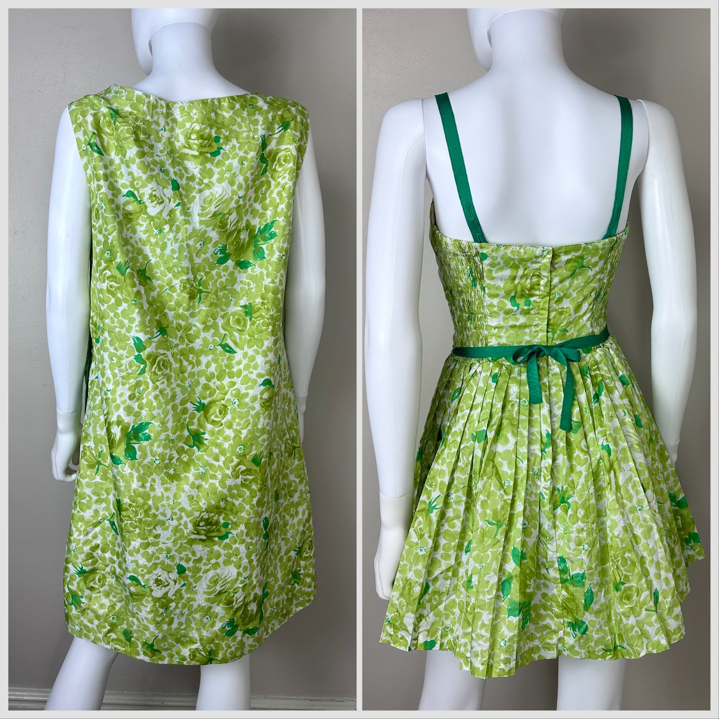 1950s Green Floral Swimsuit Skirted Romper and Cover Up Dress, Gabar Playsuit Size Small