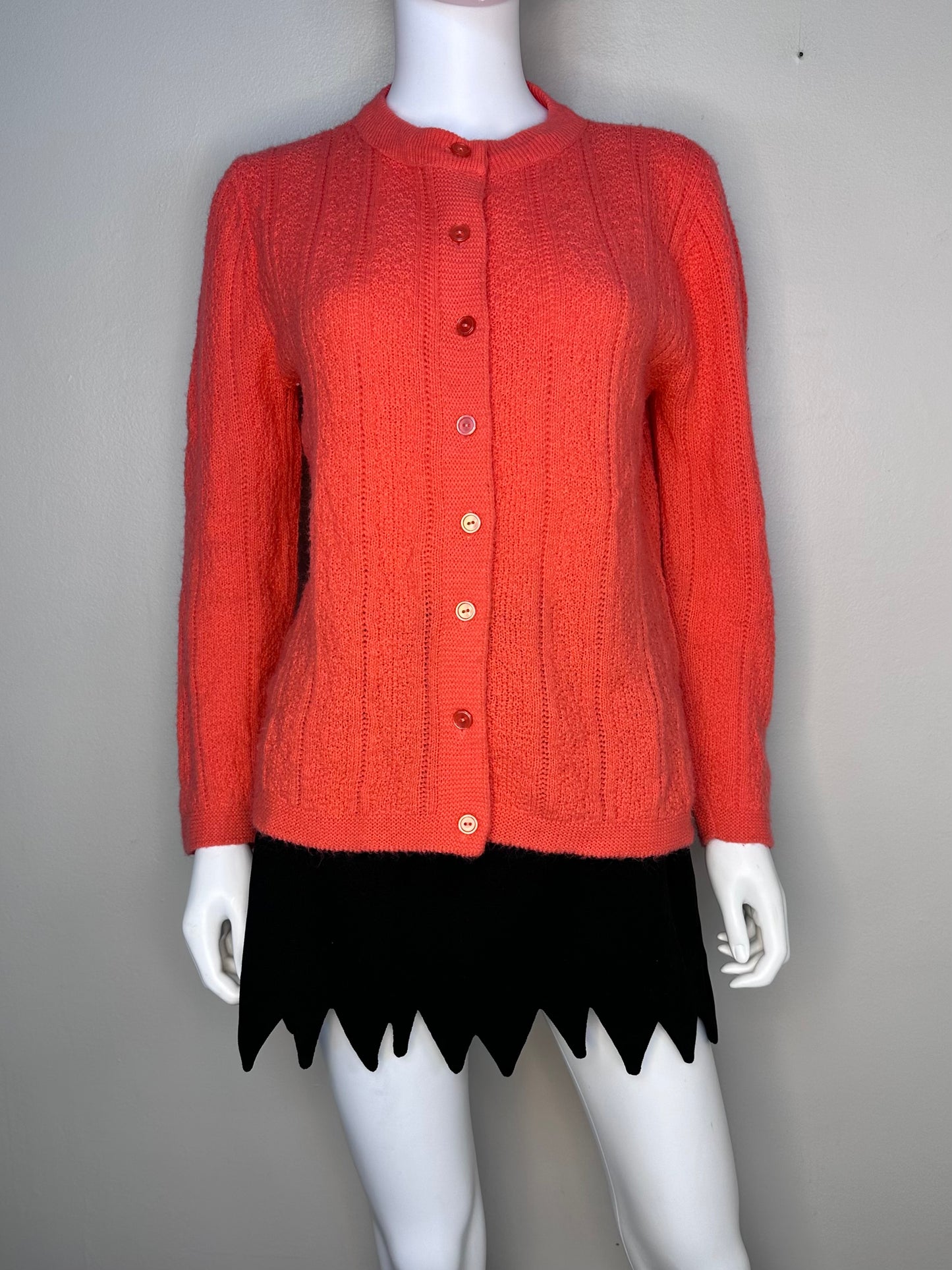 1960s/70s Orange Cardigan Sweater, Size Medium