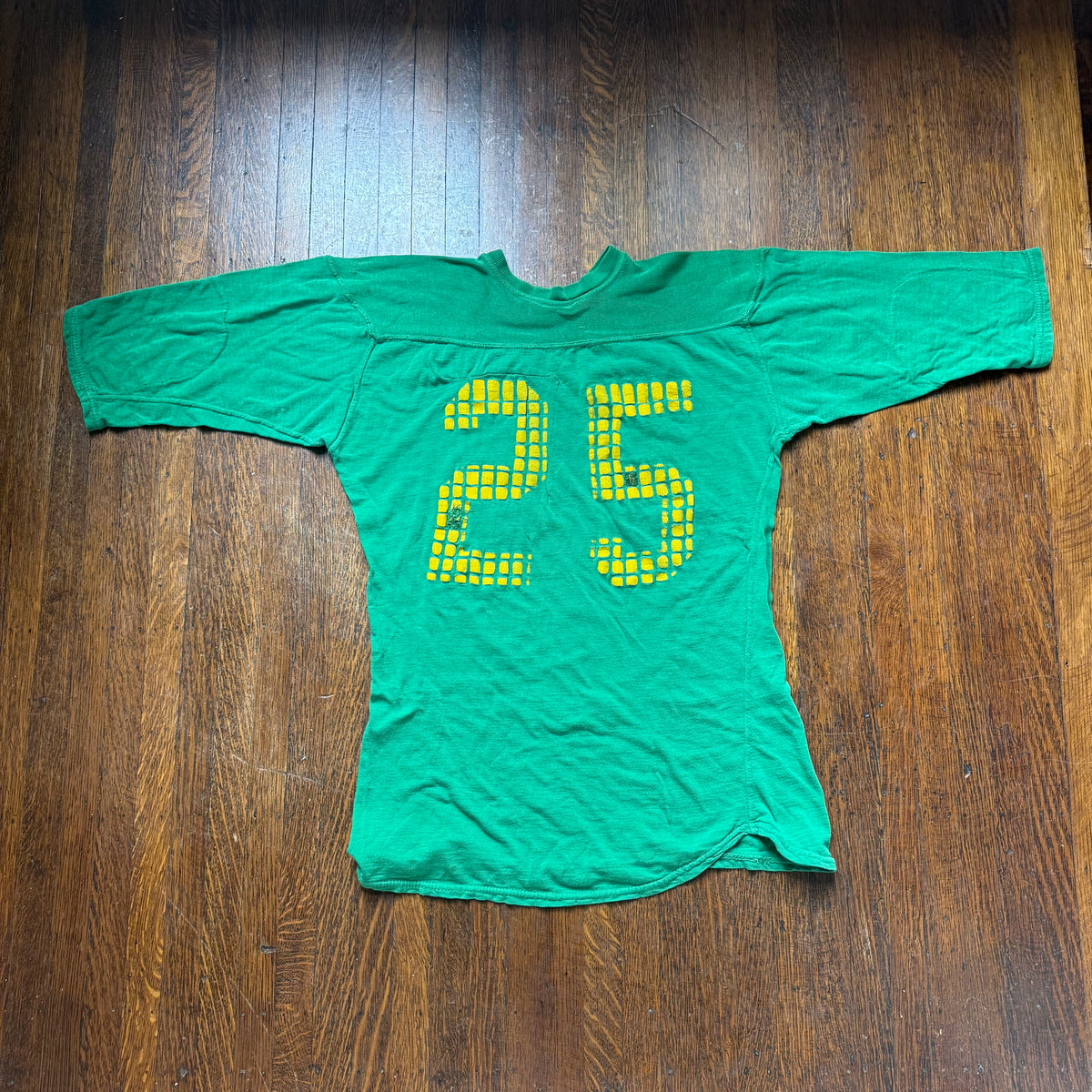 1950s Green Cotton Jersey T-Shirt, Large Yellow Grid Number 25, Red Fox Manufacturing Size 42
