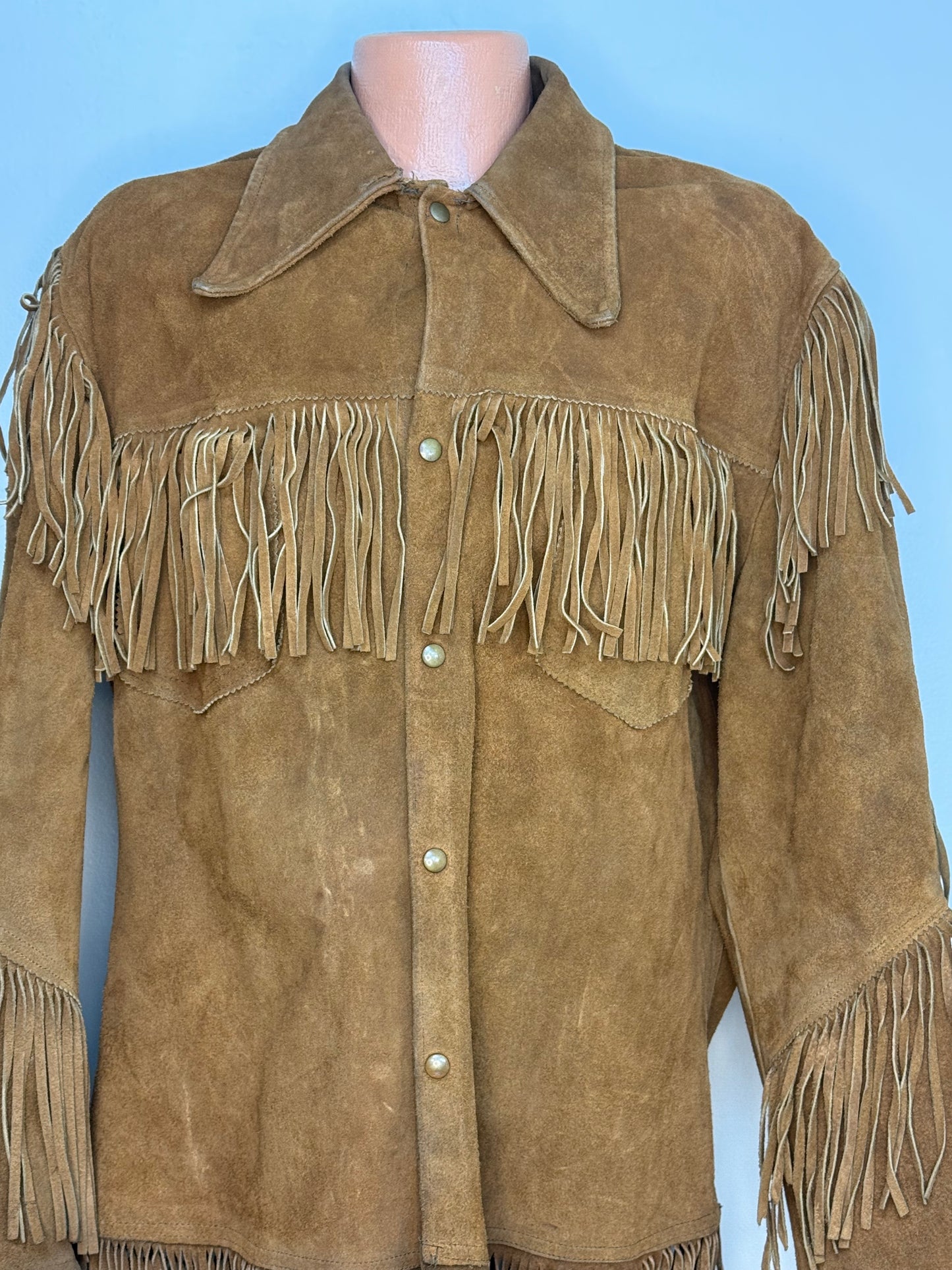 1960s/70s Brown Leather Jacket with Fringe, Sportswear Styled by National Shirt Shops Size Large