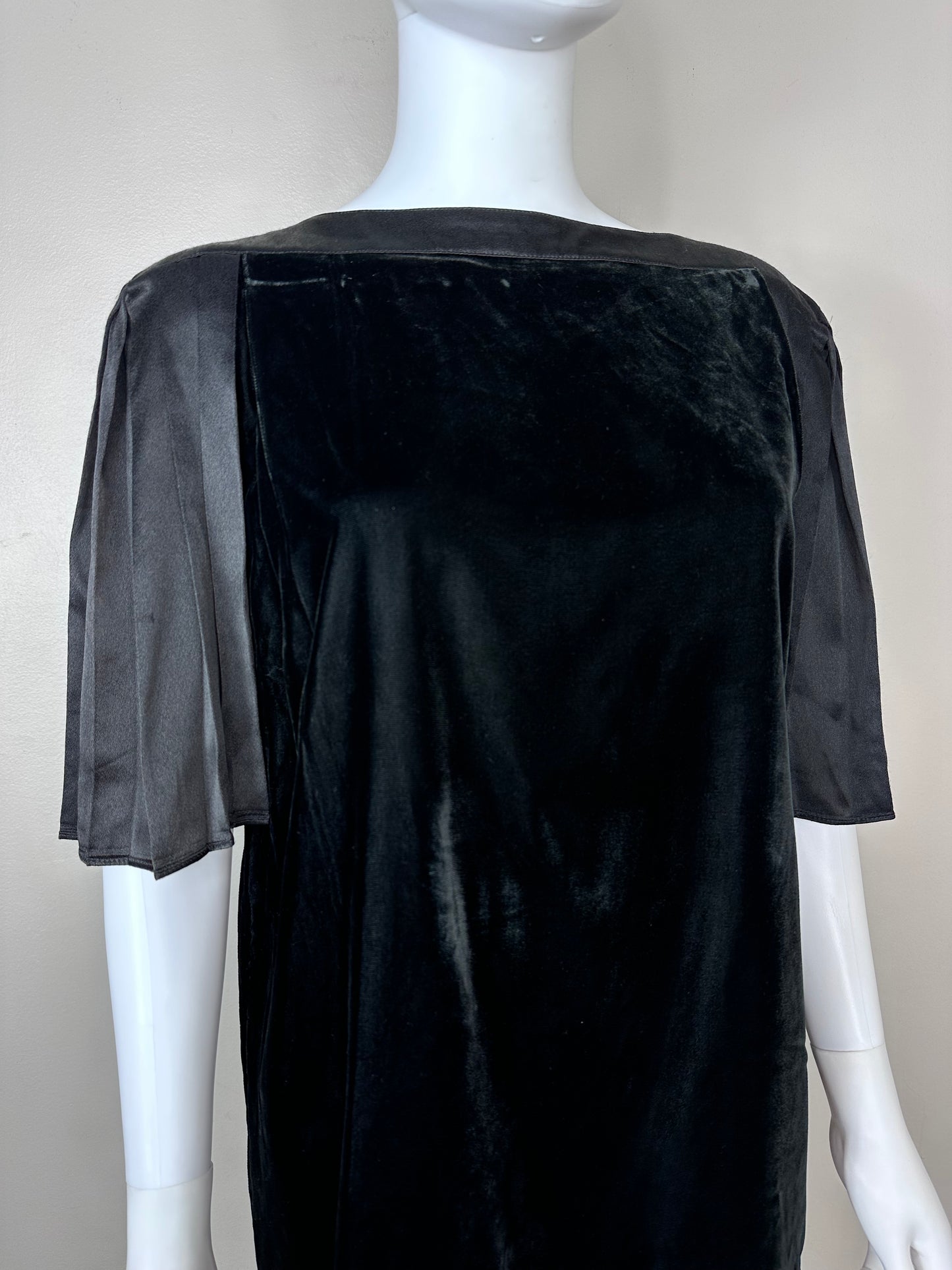 1980s? Black Velvet Micro Mini Dress with Back Cut Out, Size Medium