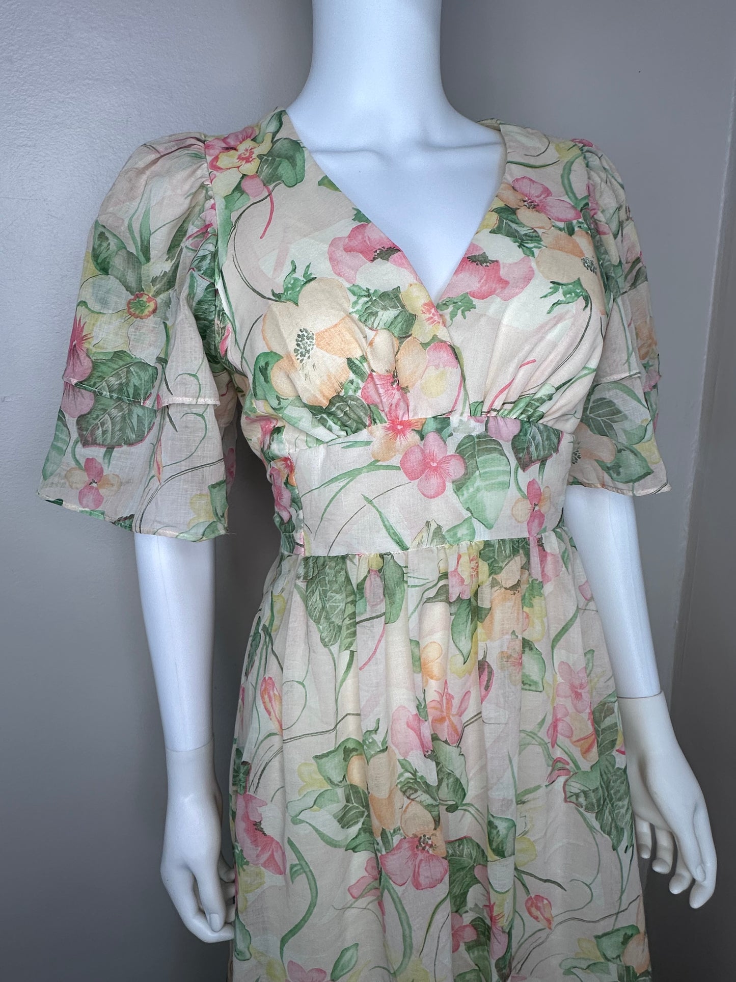 1970s Floral Layered Maxi Dress, Camela of California Size Small