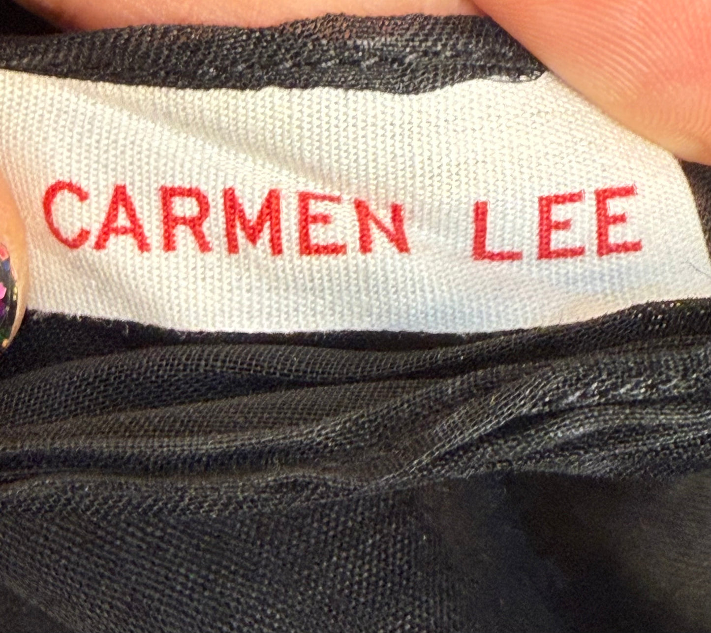 1950s Carmen Lee Half Apron, Christmas, Black Organza, Red and Green Polka Dot Bow Appliqué