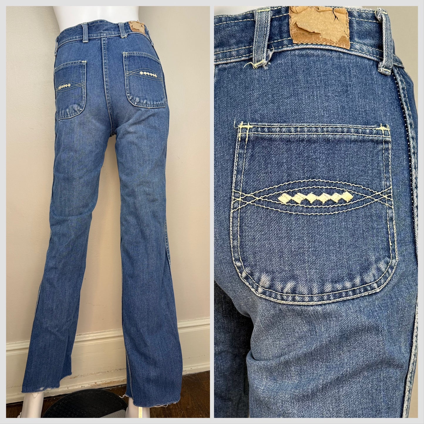 1970s Blue Jeans, High Rise, Straight Leg, Best Made Togs Size 0, 25.5"x30.25"