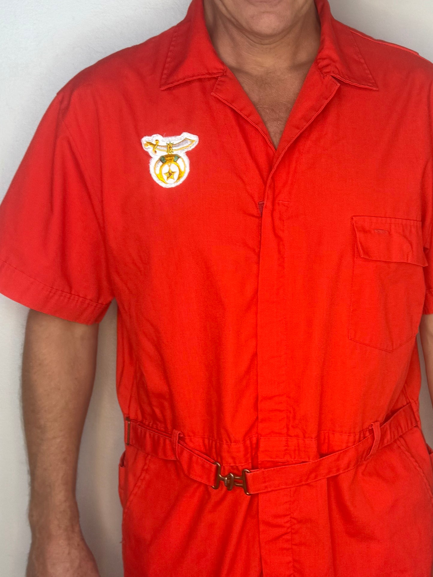 1970s Red Short Sleeve Coveralls, Al Chymia Directors Staff Memphis Tenn Chainstitch Embroidery, Topp Master Size Large Tall, Boiler Suit, Leisure