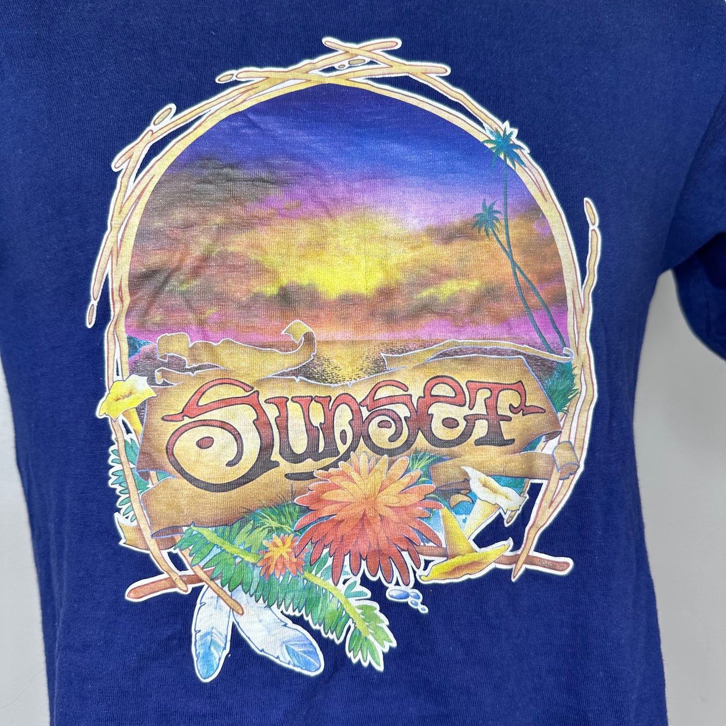 1970s Sunset T-Shirt, Hanes Size Small, Tropical Beach