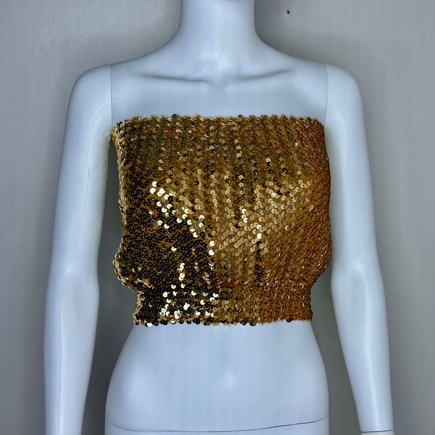 1970s Disco Gold Sequin Tube Top, Size XS-Medium