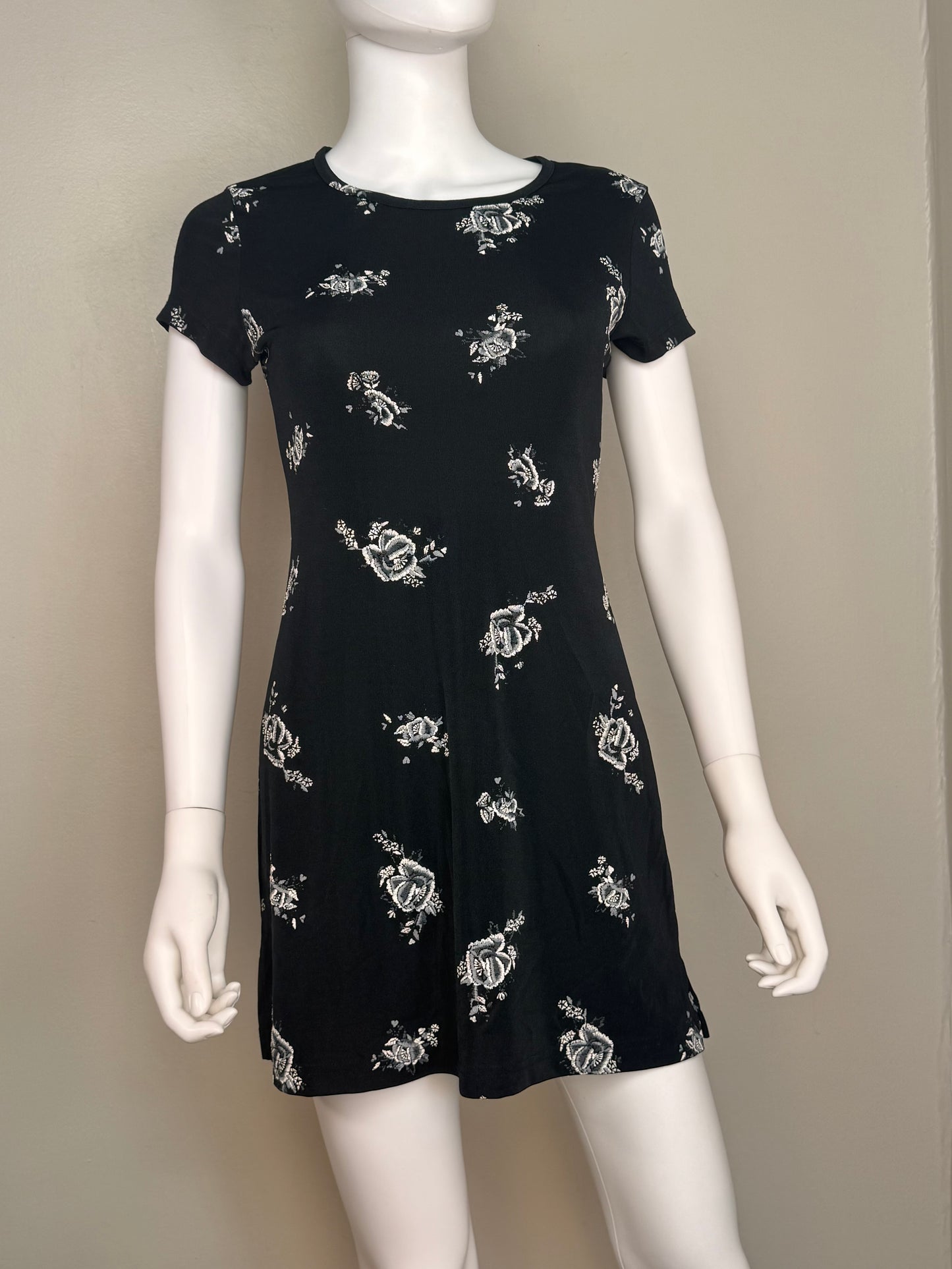 1990s Black Floral Knit Dress, La Belle Size XS