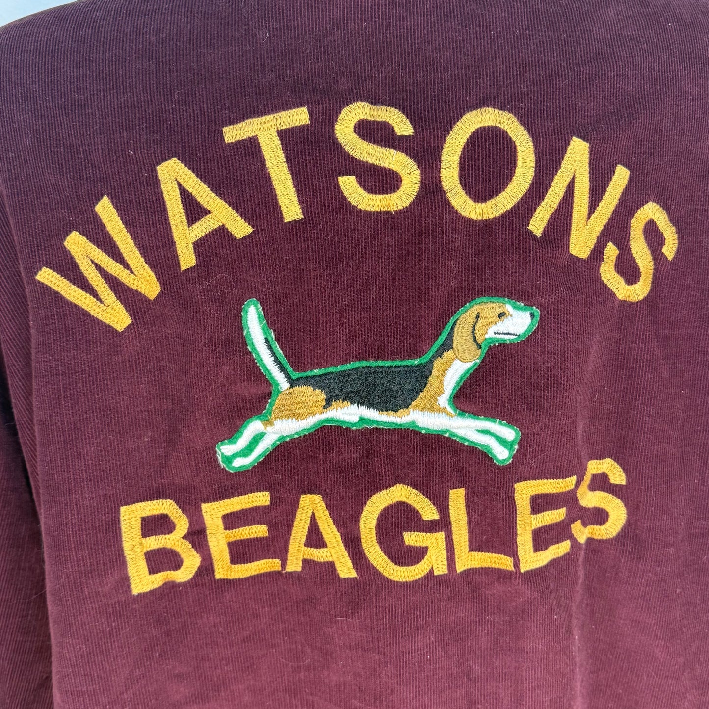 1960s/70s Burgundy Corduroy Jacket, Embroidered, Watsons Beagles, Size XL-2XL