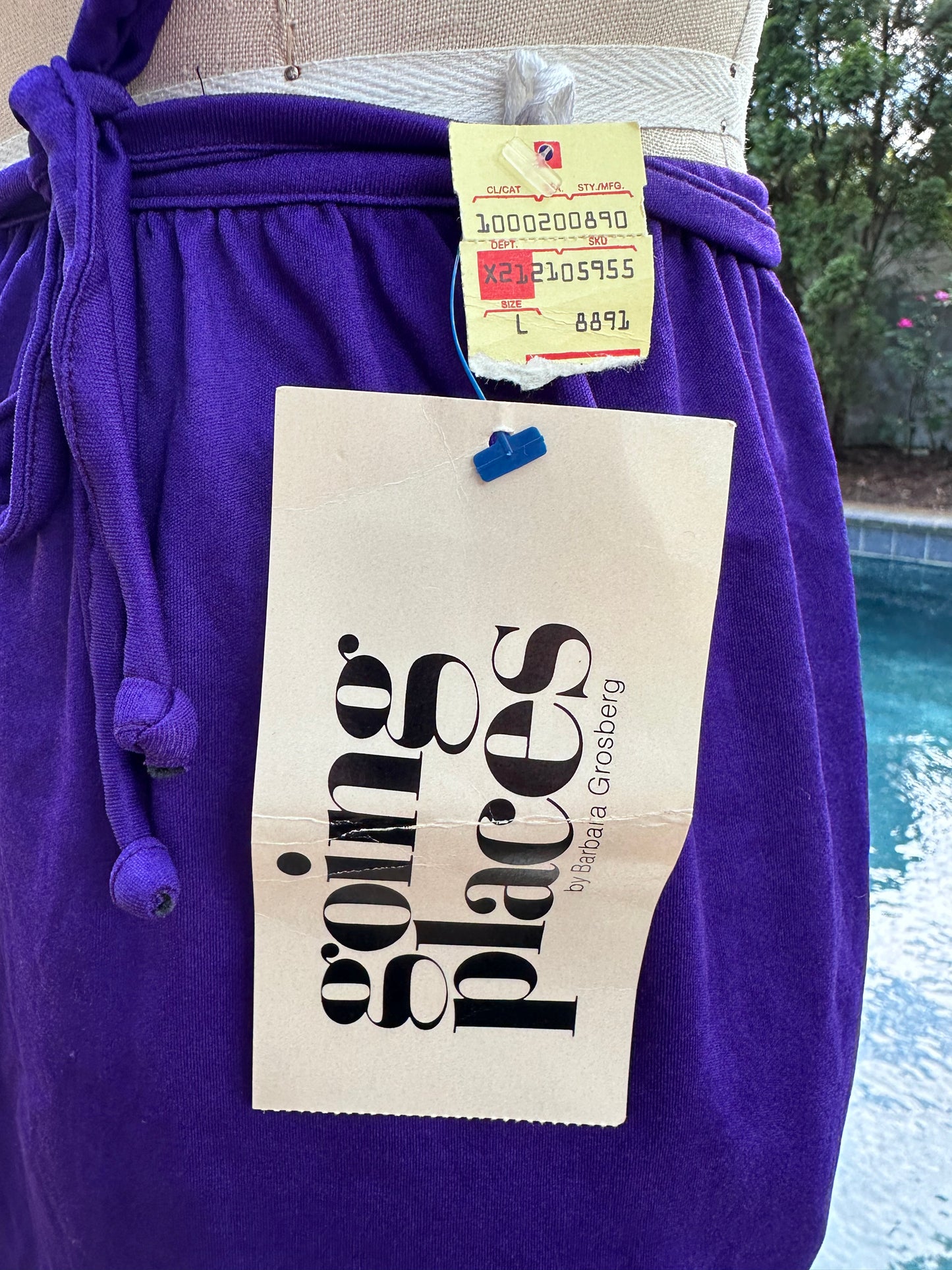 1970s/1980s Purple Nylon Wrap Skirt, Swimsuit Cover-Up, Going Places by Barbara Grosberg Size XS-Small, Deadstock with Tags