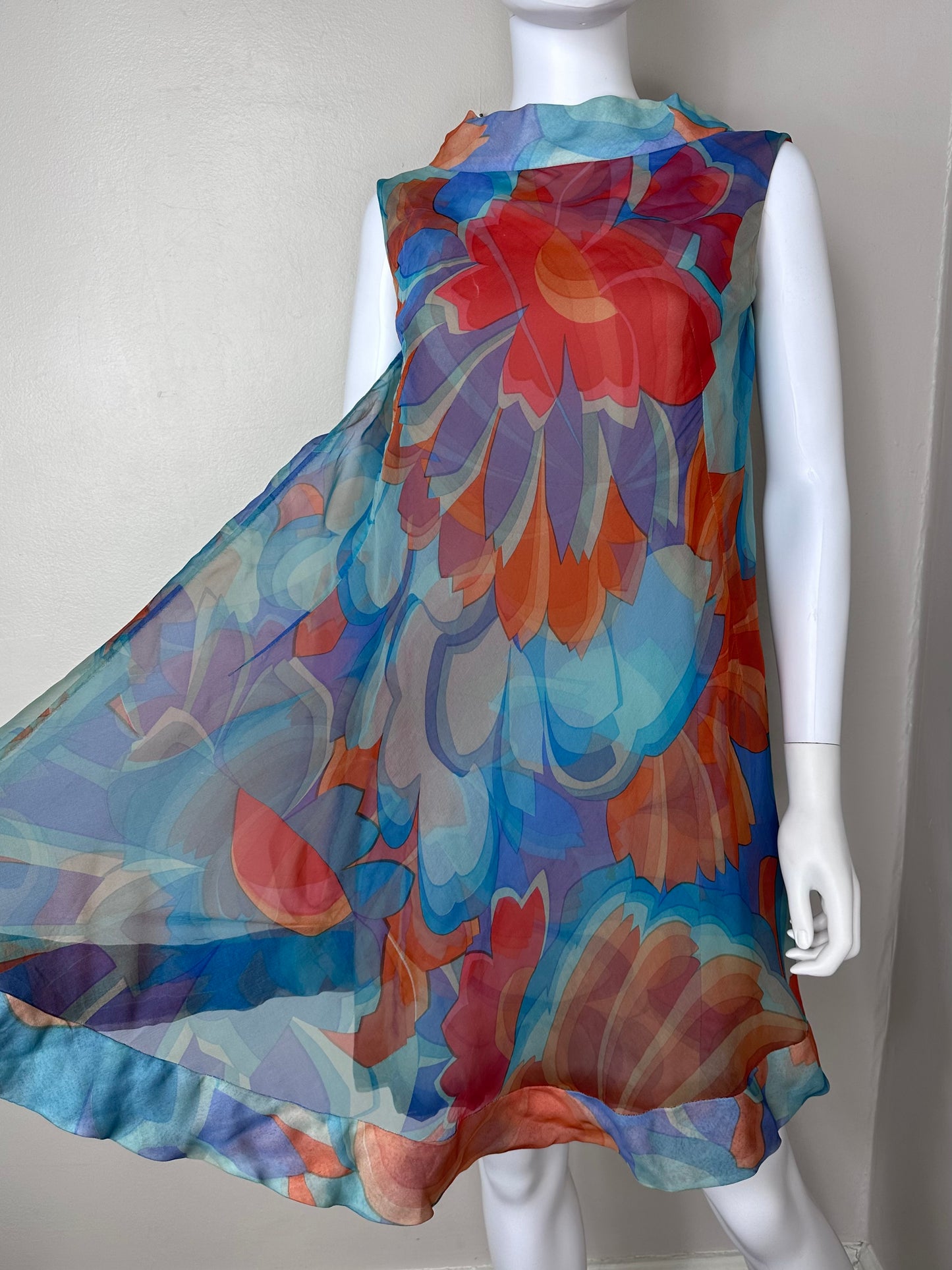 1960s Sheer Psychedelic Floral Dress, Jacques Heim Paris Size Medium