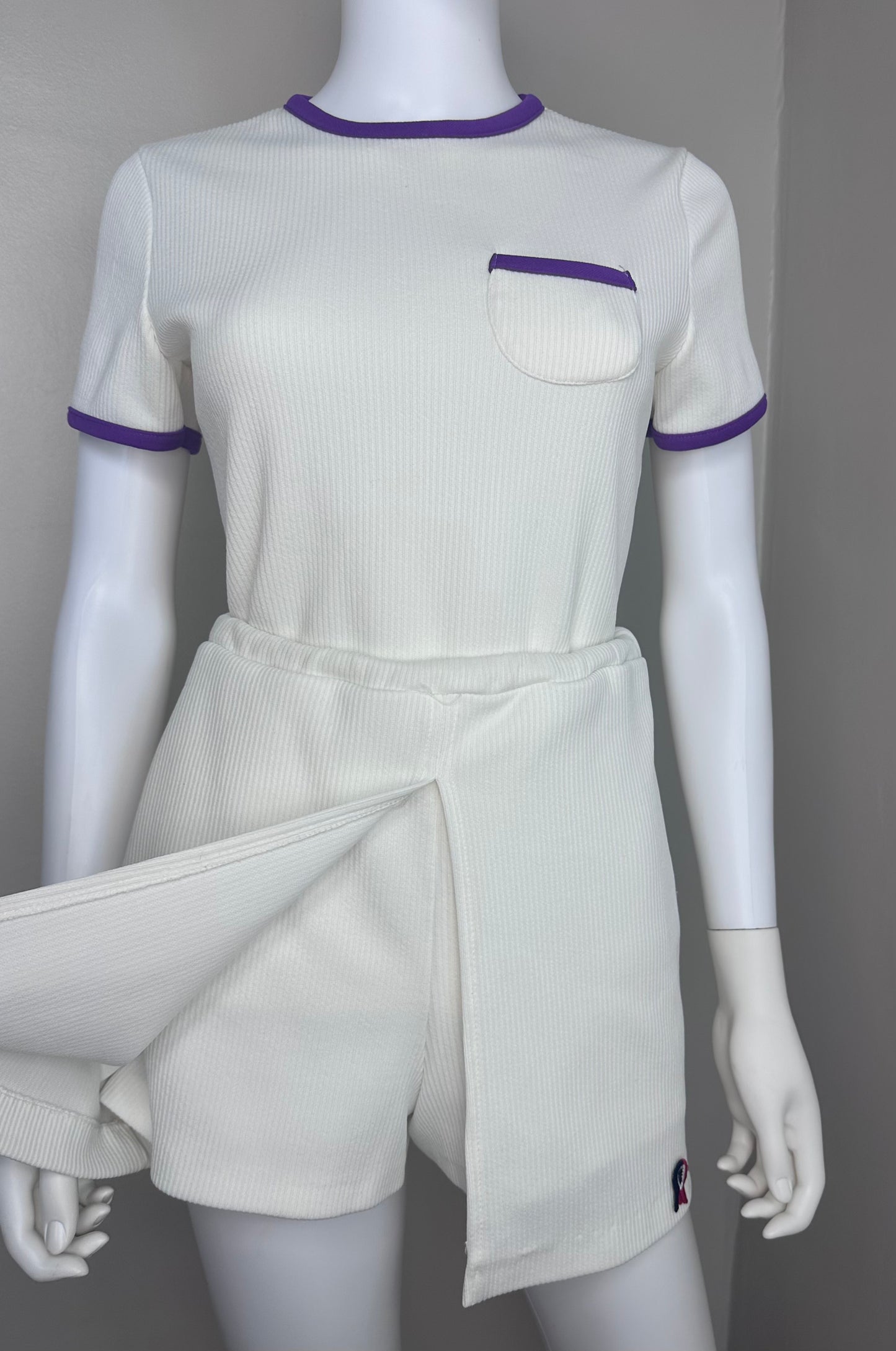 1970s Tennis Set, Russ Courtswear Size Small, Rib Knit Top and Skort, Skirt Shorts