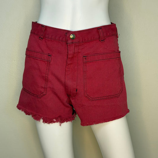 1970s Red Denim Cut Off Shorts, Navdungaree, 28" Waist, Navy Dungaree Jeans