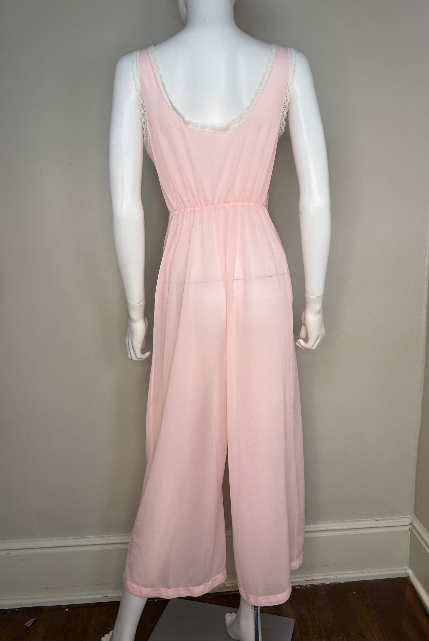 1960s Pastel Pink Lingerie Jumpsuit, Pembrooke Size Small, Loungewear, Pajamas